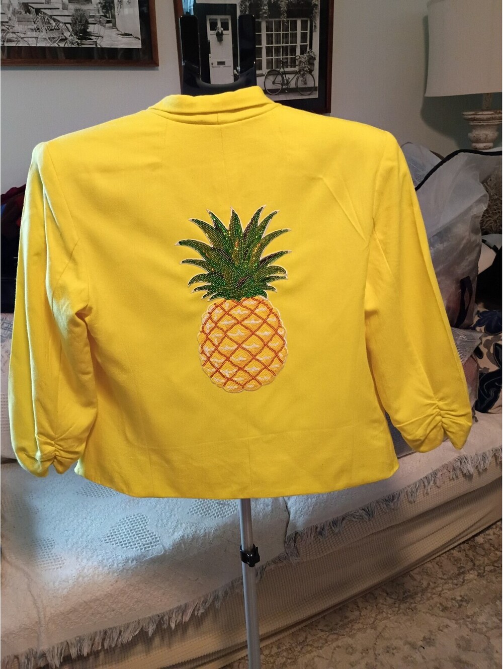 Bar III Yellow Blazer with Pineapple Embroidery, Size L